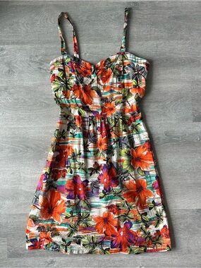 Ripe Floral Stripe Sundress with Orange & Purple Blooms Summer Vacation